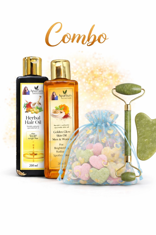 Buy Hairoil+Golden glow skinoil (200ml) =848/- Get FREE Gua sha+Facial bomb soap