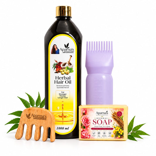 Hairoil (1000ml)
Get FREE  Applicator bottle + Wooden Massager +Herbal soap