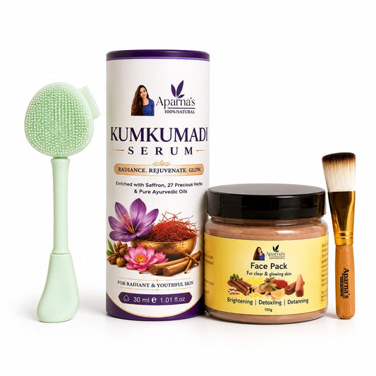 Kumkumadi Serum +Facepack 
Get FREE silicon Face scrub