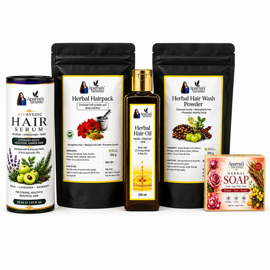Hairoil(100ml)+Hair Regrowth 
serum + Hairpack+Hairwash 
Get FREE Herbal soap