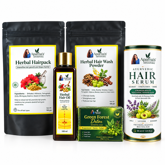 100ml HAIR OIL + HAIRPACK + HAIRWASH AND HAIR SERUM + FREE GREEN FOREST SOAP